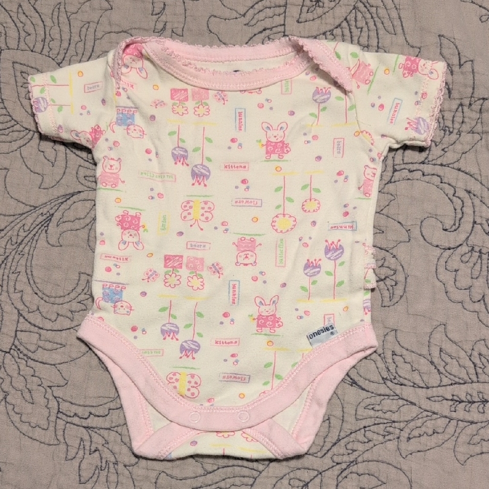 Gerber Pink and White Baby Bodysuit with Cute Prints
